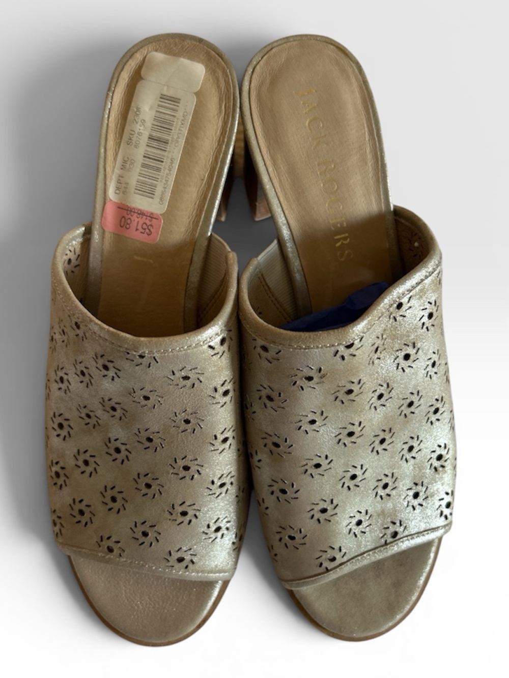 ✨ Jack Rogers Ronnie Perforated Metallic Heeled Mule Sandals Size 9 NWT